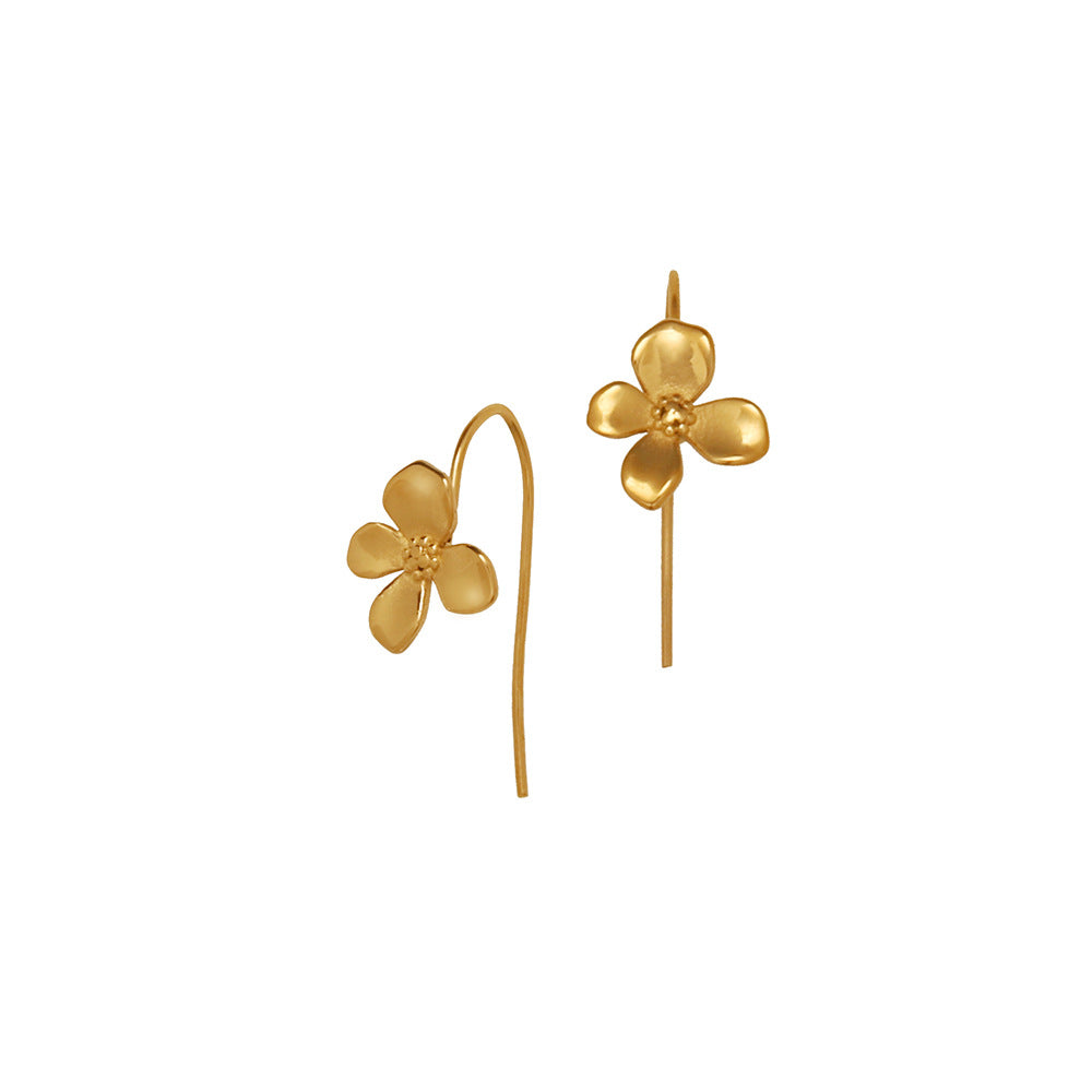 gold stainless steel small flower hook earrings, simple flower earrings