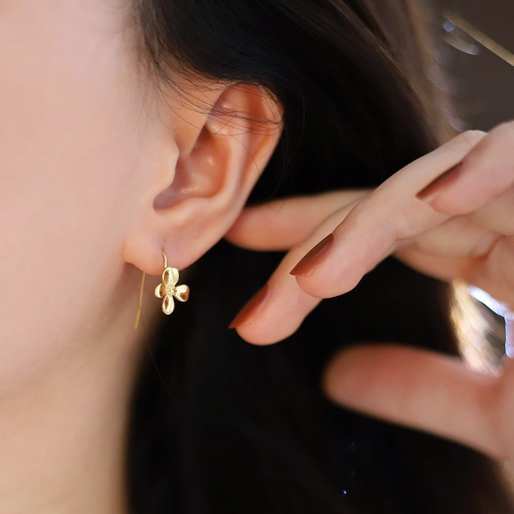 gold stainless steel small flower hook earrings, simple flower earrings