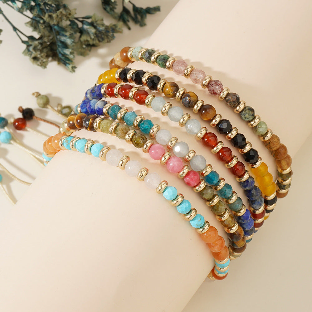 Bohemian Gold Colorful Natural Stones Beaded Bracelet, Friendship Bracelet, Handmade Boho Summer Jewelry AL1113