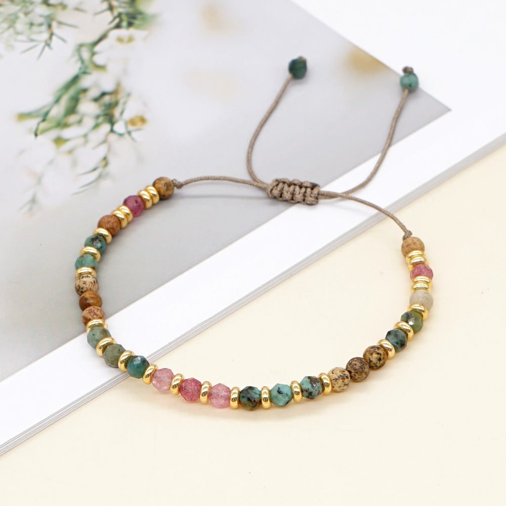 Bohemian Gold Colorful Natural Stones Beaded Bracelet, Friendship Bracelet, Handmade Boho Summer Jewelry AL1113