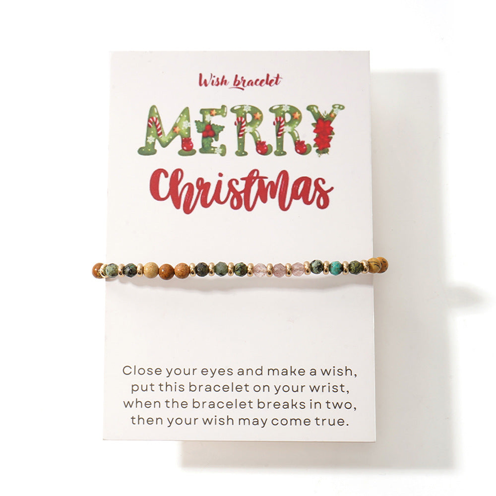 Bohemian Multi Natural Stones Beaded Gold Bracelet With Christmas Gift Card, Friendship Adjustable Bracelet, Handmade Boho Jewelry AL1114