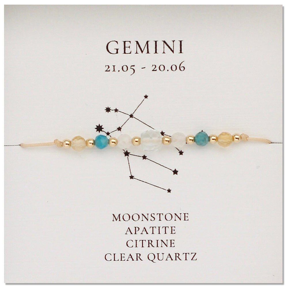 Bohemian Skinny Multi Natural Stones Beads Zodiac Bracelet With Gift Card, 12 Constellation Bracelet, Friendship Bracelet, Handmade Jewelry AL1116