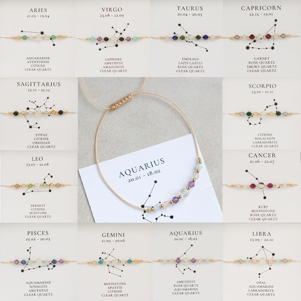 Bohemian Skinny Multi Natural Stones Beads Zodiac Bracelet With Gift Card, 12 Constellation Bracelet, Friendship Bracelet, Handmade Jewelry AL1116