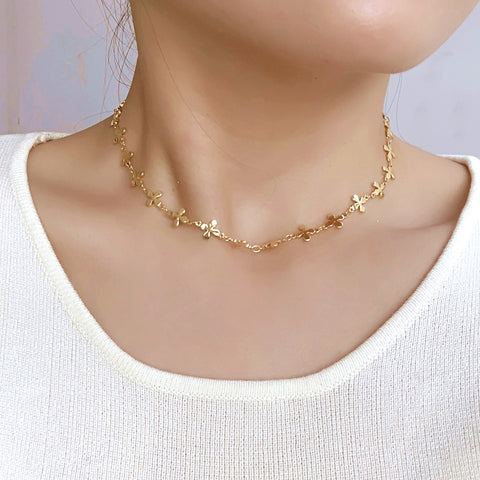 Gold Plated Brass Flower Cross Chain Necklace / Bracelet AL1117