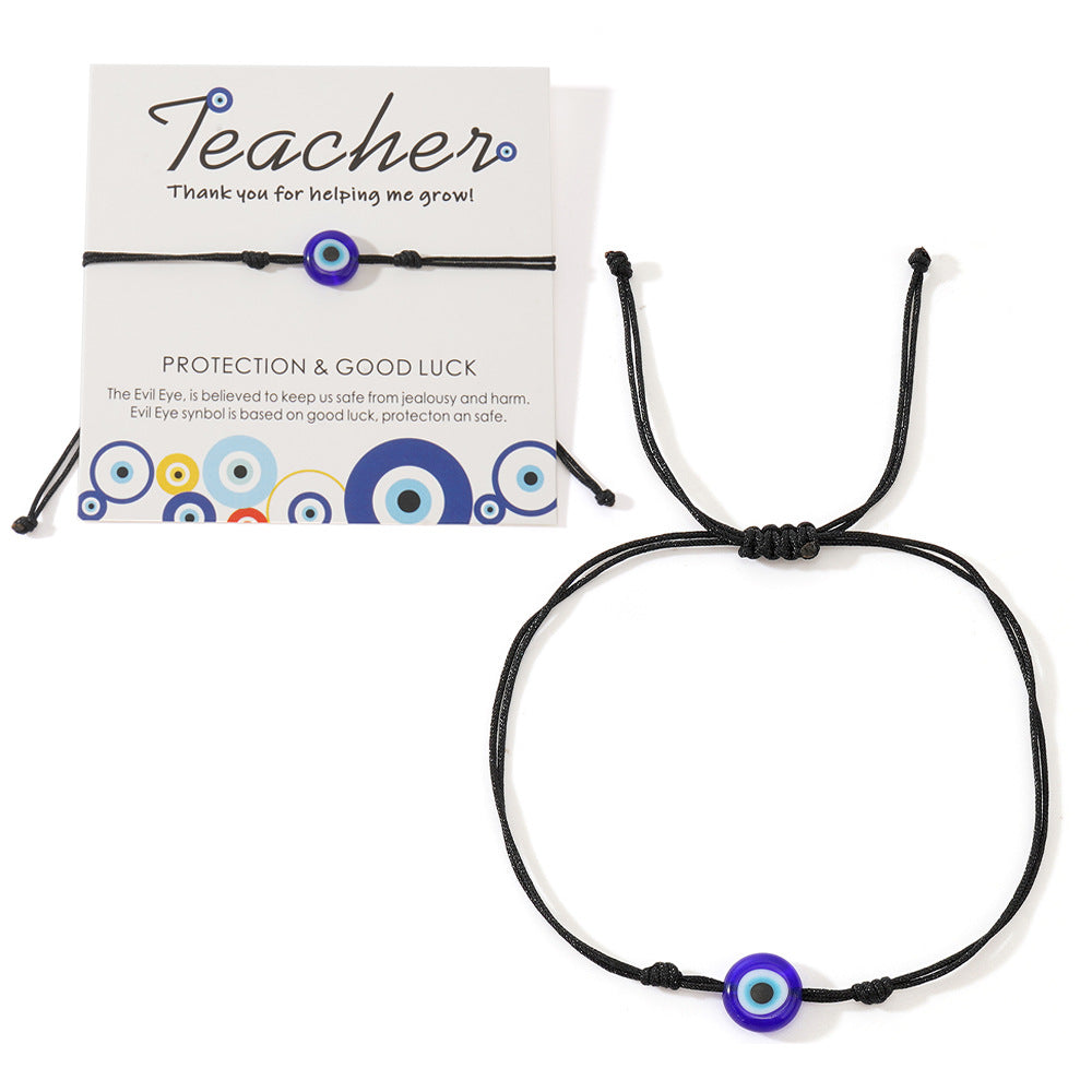 Minimalist Evil Eye Bracelet With Teacher Gift Card, Black and Red Cord, Adjustable, Hadmade Boho Bracelet AL1118