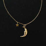 Gold Fairy Crescent Moon Star Pendant Necklace, Stainless Steel Plated 18K Gold Jewelry Necklace AL1120