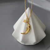 Gold Fairy Crescent Moon Star Pendant Necklace, Stainless Steel Plated 18K Gold Jewelry Necklace AL1120