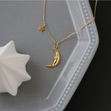 Gold Fairy Crescent Moon Star Pendant Necklace, Stainless Steel Plated 18K Gold Jewelry Necklace AL1120