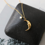 Gold Fairy Crescent Moon Star Pendant Necklace, Stainless Steel Plated 18K Gold Jewelry Necklace AL1120