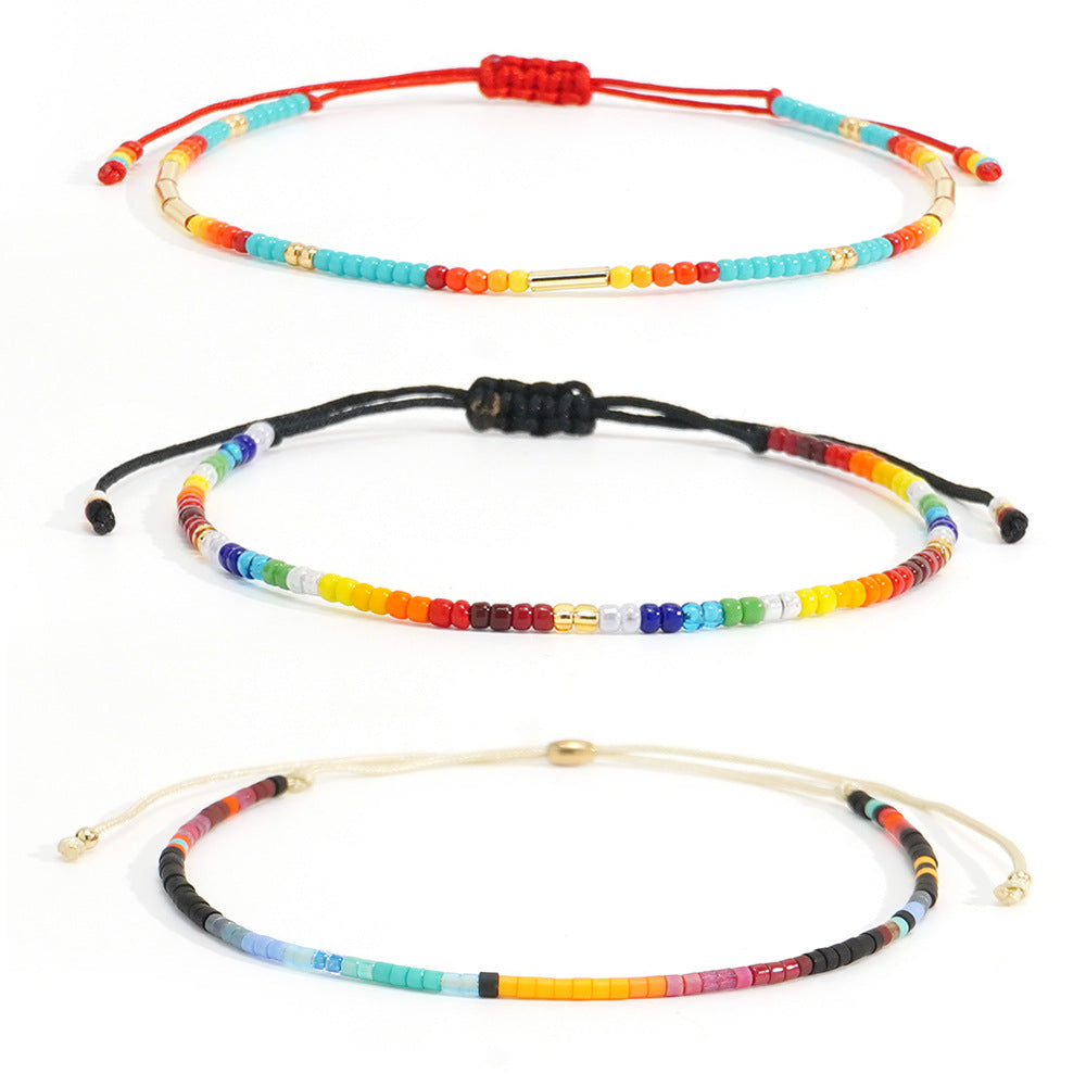 3 Pcs/Set Bohemian Skinny Rainbow Miyuki Beads Bracelet, Friendship Bracelet, Handmade Boho Jewelry AL1127