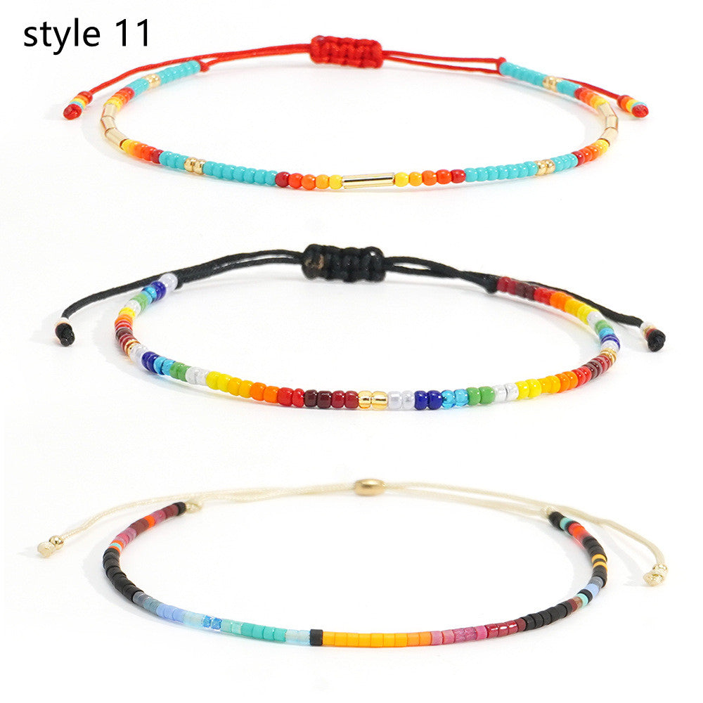 3 Pcs/Set Bohemian Skinny Rainbow Miyuki Beads Bracelet, Friendship Bracelet, Handmade Boho Jewelry AL1127