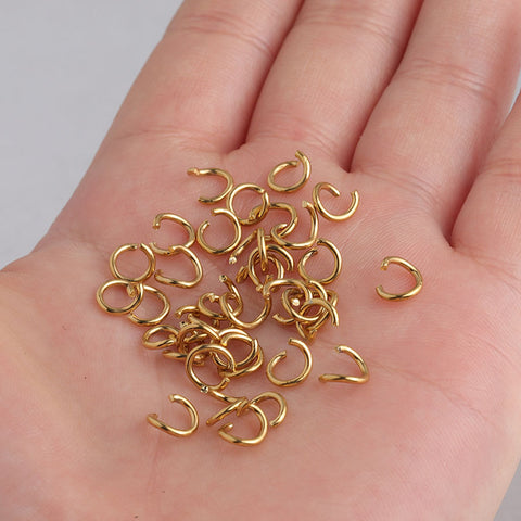 100 pcs of Stainless Steel Gold Plated Open Jump Rings, Loops, Connector Rings, DIY Jewelry Findings AL1138