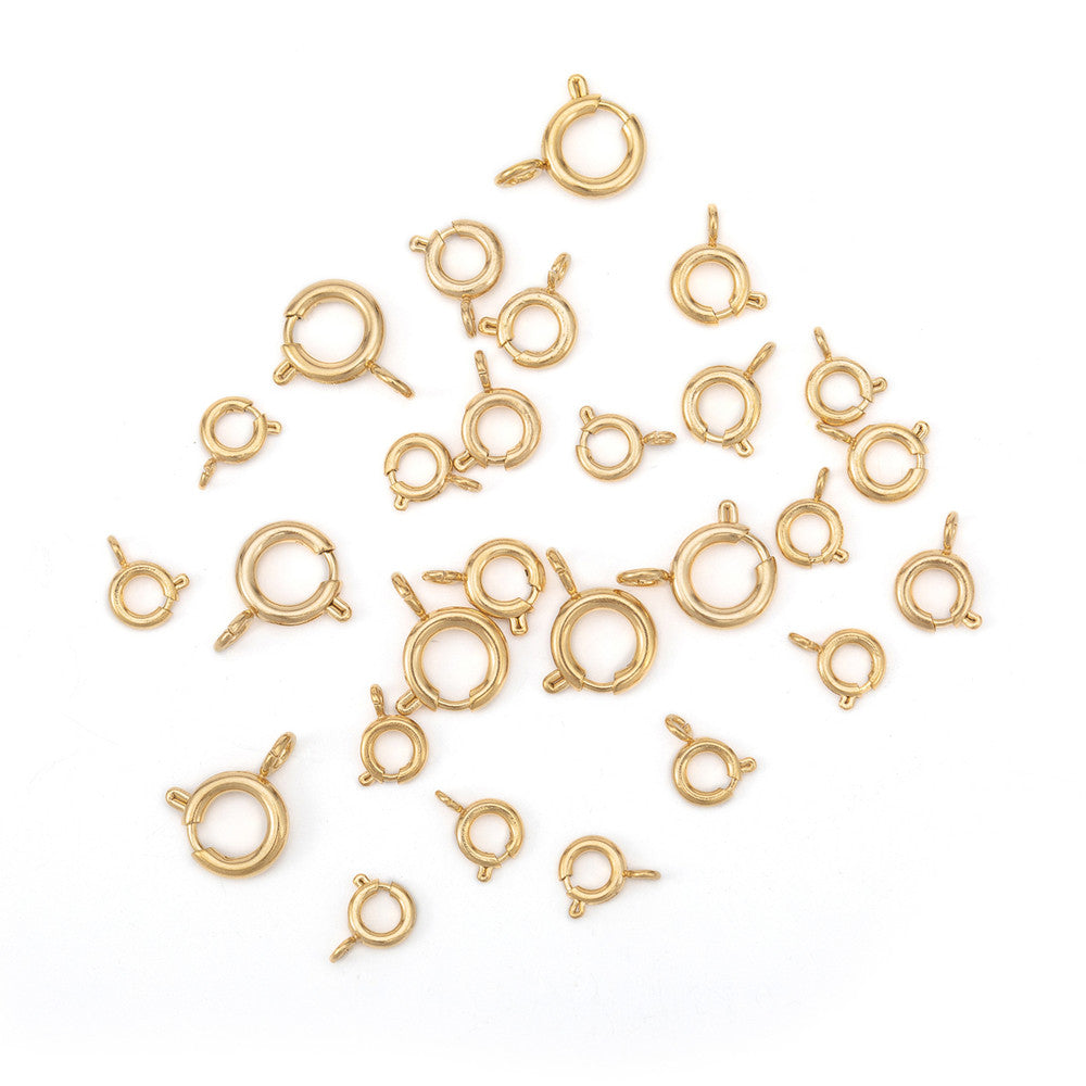 50 Pcs of Stainless Steel Gold Plated Spring Ring Clasps, DIY Jewelry Findings AL1139