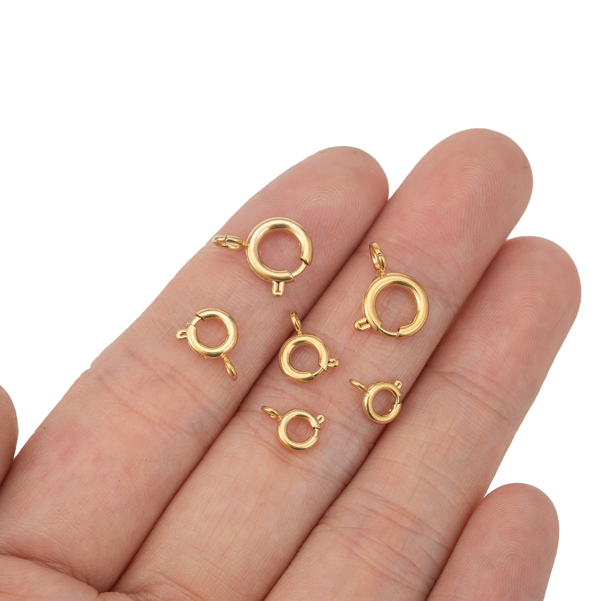 50 Pcs of Stainless Steel Gold Plated Spring Ring Clasps, DIY Jewelry Findings AL1139