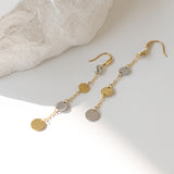 Stainless Steel Gold Silver Coin Long Tassel Dangle Earrings, Round Slice Chain Earrings AL1141