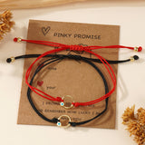 2pcs Bohemian Evil Eye Gold Circle Ring Bracelet with Gift Valentine Card, Red & Black Cord Couple Bacelet AL1143