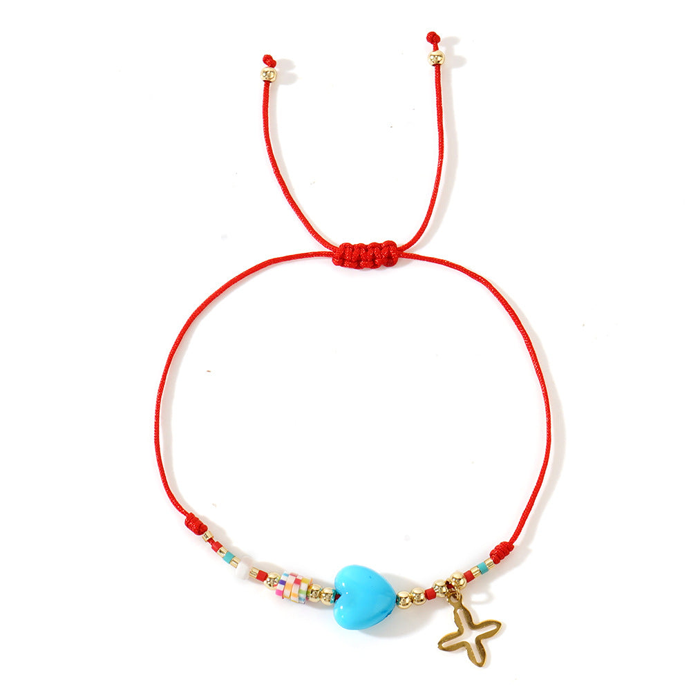 Bohemian Rainbow Heart Stainless Steel Palm Cross Charm Bracelet, Handmade Fashion LOVE Bracelet AL1144