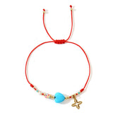 Bohemian Rainbow Heart Stainless Steel Palm Cross Charm Bracelet, Handmade Fashion LOVE Bracelet AL1144