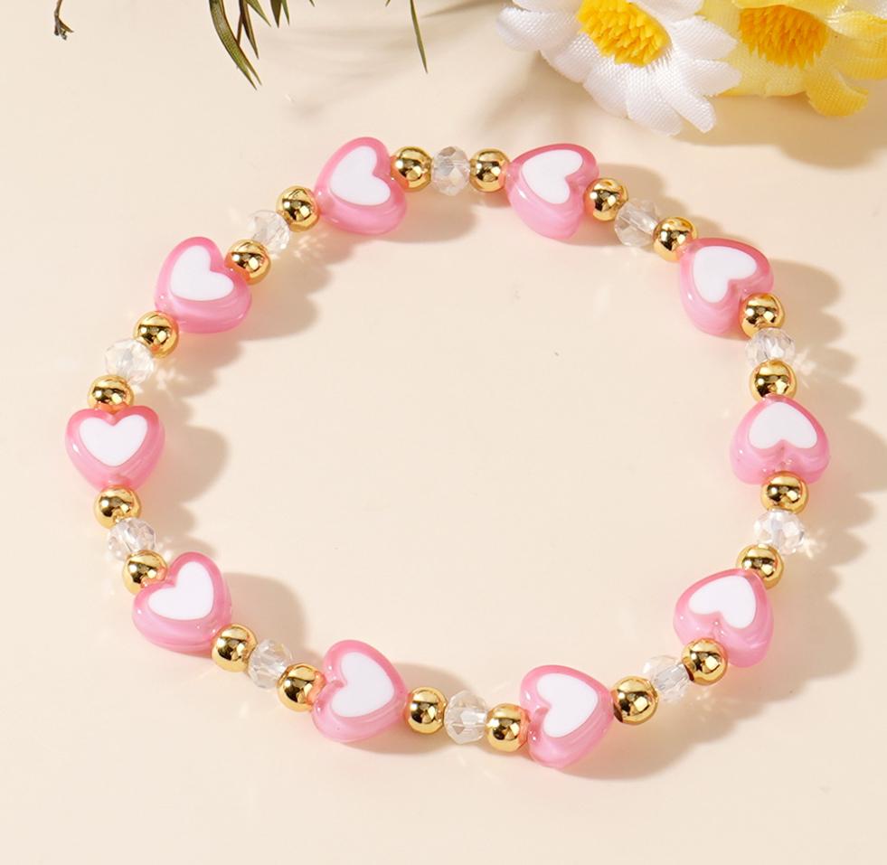 Lovely Red & Pink Crystal Heart Gold Beads Bracelet, Handmade Beaded Bracelet AL1145