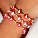 Lovely Red & Pink Crystal Heart Gold Beads Bracelet, Handmade Beaded Bracelet AL1145