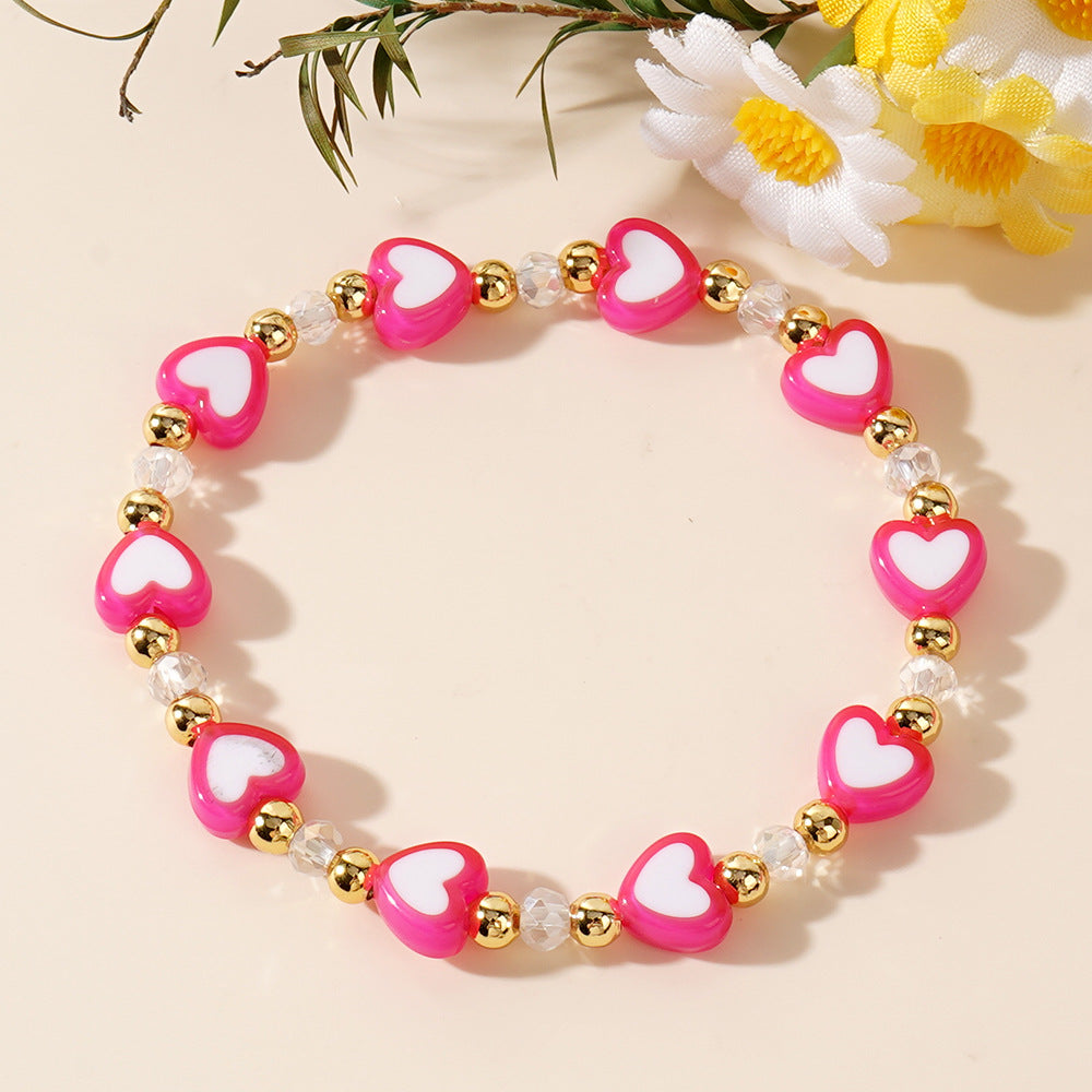 Lovely Red & Pink Crystal Heart Gold Beads Bracelet, Handmade Beaded Bracelet AL1145