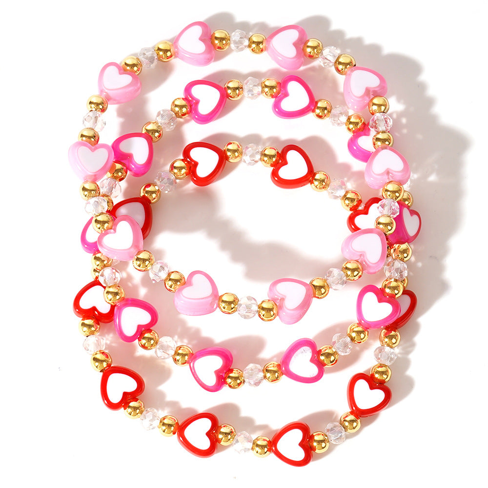 Lovely Red & Pink Crystal Heart Gold Beads Bracelet, Handmade Beaded Bracelet AL1145