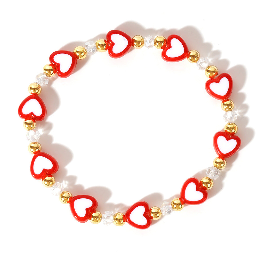 Lovely Red & Pink Crystal Heart Gold Beads Bracelet, Handmade Beaded Bracelet AL1145