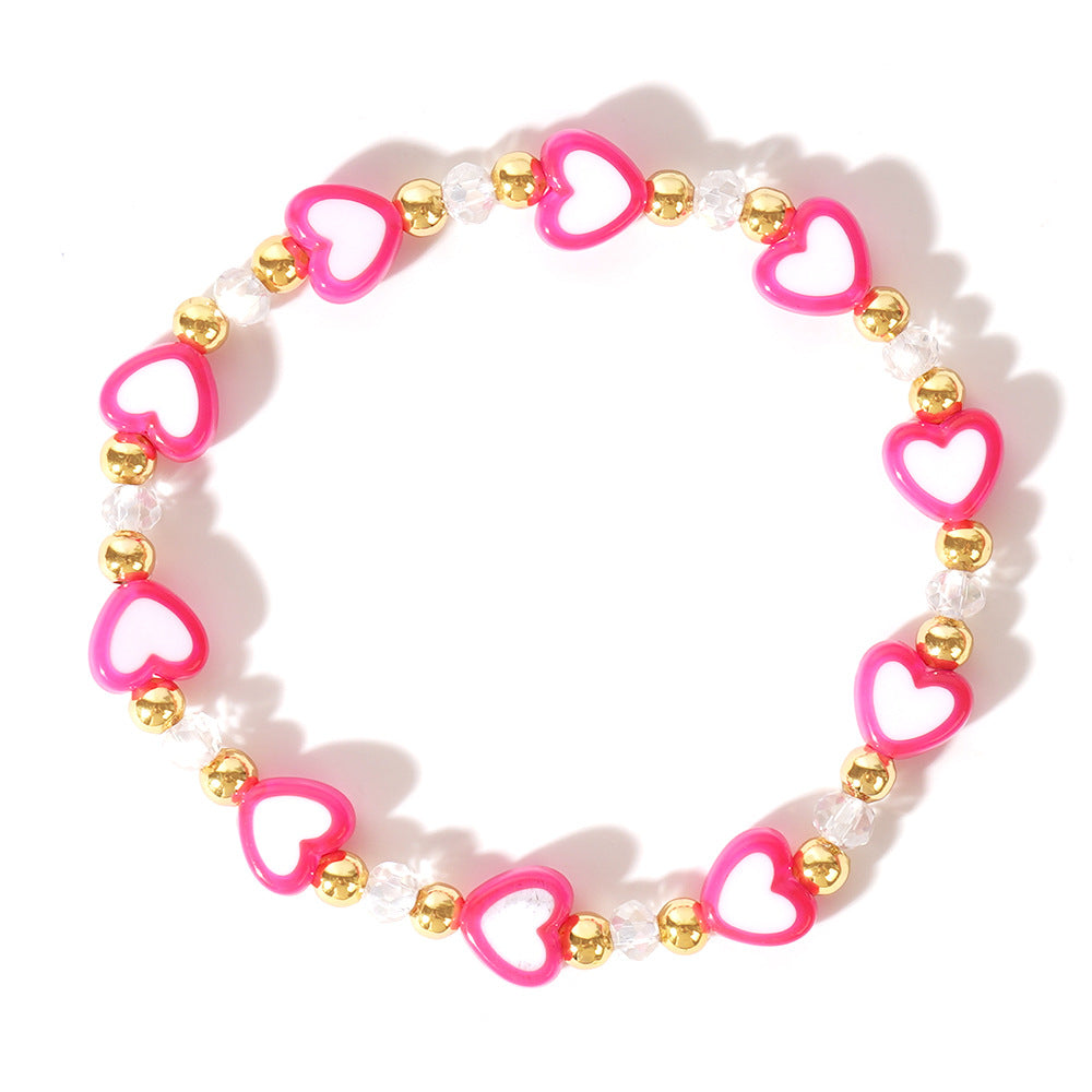 Lovely Red & Pink Crystal Heart Gold Beads Bracelet, Handmade Beaded Bracelet AL1145