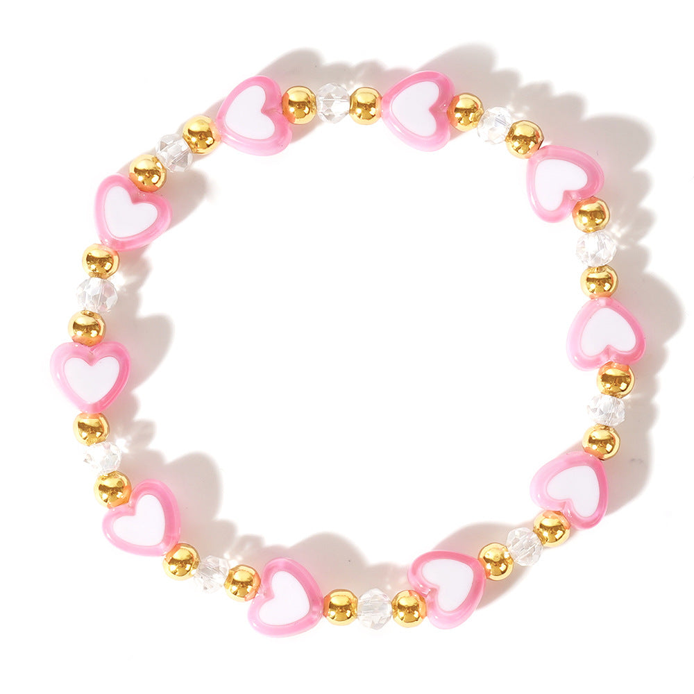 Lovely Red & Pink Crystal Heart Gold Beads Bracelet, Handmade Beaded Bracelet AL1145