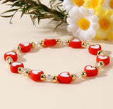 Lovely Red & Pink Crystal Heart Gold Beads Bracelet, Handmade Beaded Bracelet AL1145