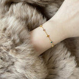 Skinny Rainbow CZ Four-Leaf Clover Gold Chain Bracelet, Hollow Flower Stainless Steel Bracelet AL1148