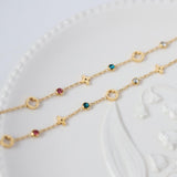 Skinny Rainbow CZ Four-Leaf Clover Gold Chain Bracelet, Hollow Flower Stainless Steel Bracelet AL1148