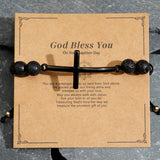 Bohemian Black Cross Lava Stone Tiger's Eye Beads Adjustable Bracelet, Handmade Boho Jewelry AL1151