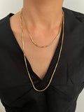 42" Long Stainless Steel Gold Snake Chain Necklace, Double Layer Sweater Chain Necklace High Sense Women's Long Necklace AL1153