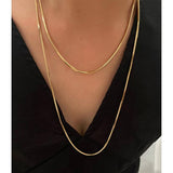 42" Long Stainless Steel Gold Snake Chain Necklace, Double Layer Sweater Chain Necklace High Sense Women's Long Necklace AL1153