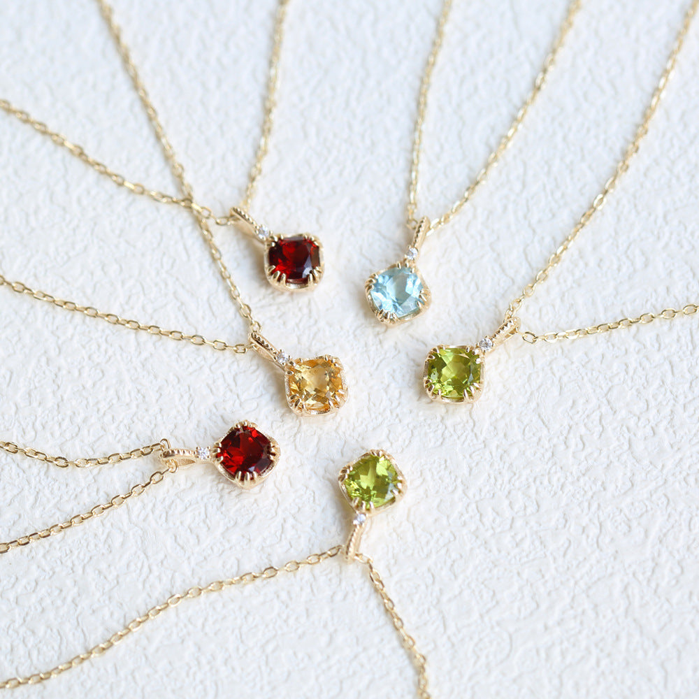 925 Sterling Silver Natural Crystal Stone Peridot Garnet Citrine Necklace Gift For Women AL1155