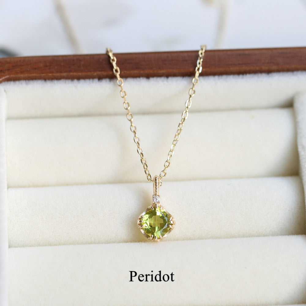 925 Sterling Silver Natural Peridot Garnet Citrine Crystal Stone Necklace Gift For Women AL1155