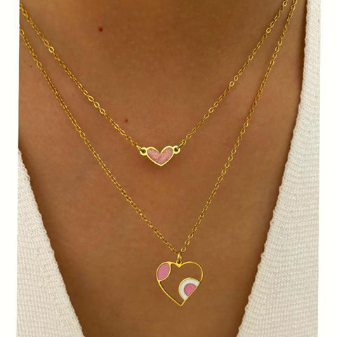 Cute Oil Drip Pink Heart Necklace, Stainless Steel Jewelry, Fashion Women's Necklace AL1156