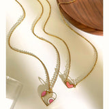 Cute Oil Drip Pink Heart Necklace, Stainless Steel Jewelry, Fashion Women's Necklace AL1156