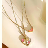 Cute Oil Drip Pink Heart Necklace, Stainless Steel Jewelry, Fashion Women's Necklace AL1156