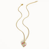 Cute Oil Drip Pink Heart Necklace, Stainless Steel Jewelry, Fashion Women's Necklace AL1156