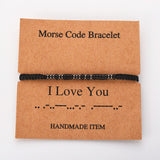 "I LOVE YOU" Natural Stone Morse Code Bracelet, Black Obsidian Hematite Beads, Handmade Men Father Son Bracelet AL1159