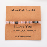 "I LOVE YOU" Morse Code Bracelet, Rose Quartz Hematite Beads, Handmade Boho Bracelet AL1160