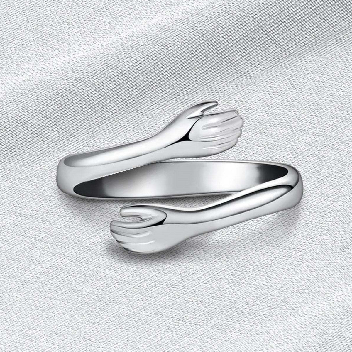 S925 Sterling Silver Hands Hugging Ring Adjustable Ring Fashion Jewelry AL1162