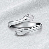 S925 Sterling Silver Hands Hugging Ring Adjustable Ring Fashion Jewelry AL1162