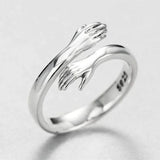 S925 Sterling Silver Hands Hugging Ring Adjustable Ring Fashion Jewelry AL1162