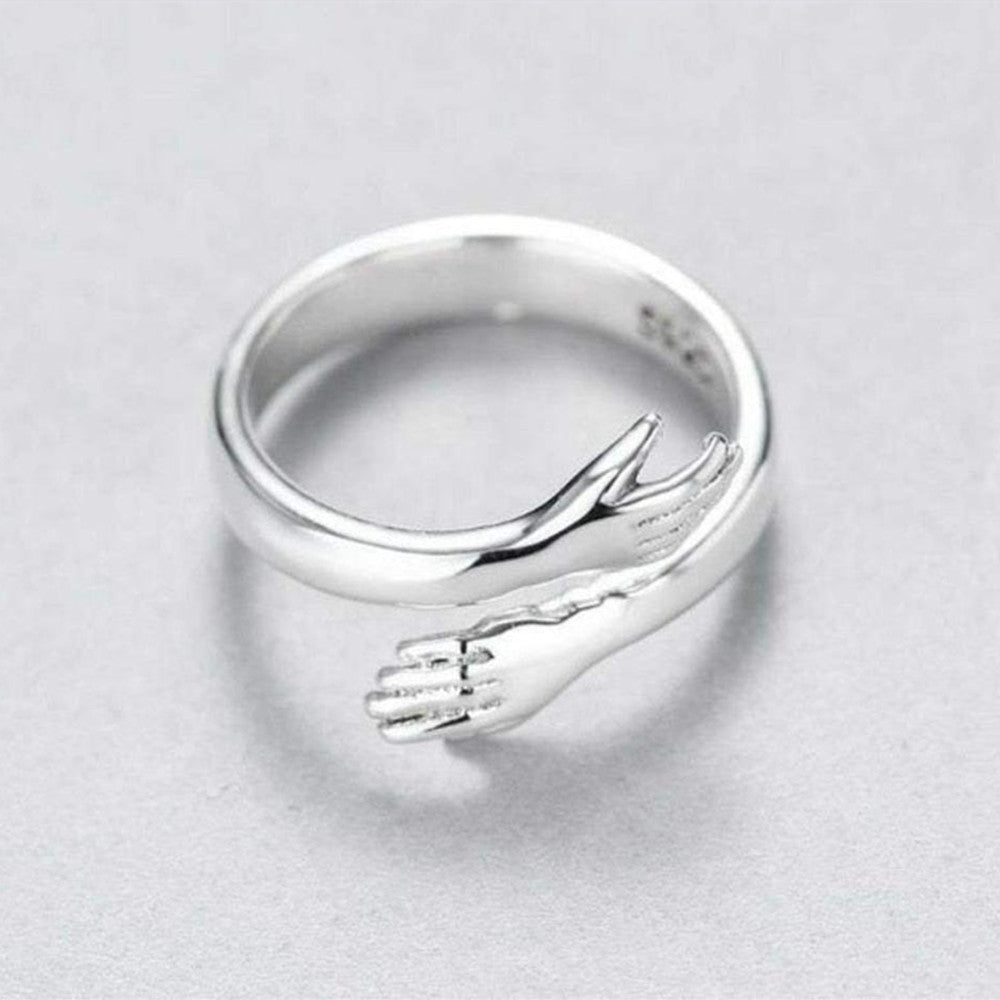 S925 Sterling Silver Hands Hugging Ring Adjustable Ring Fashion Jewelry AL1162