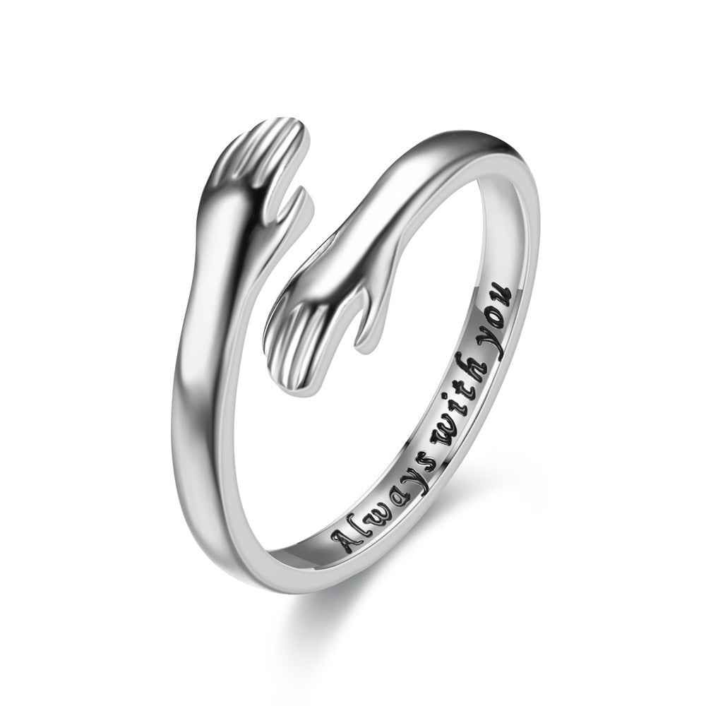 S925 Sterling Silver Hands Hugging Ring Adjustable Ring Fashion Jewelry AL1162