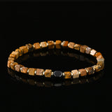 Owyhee Picture Stone Square Beaded Stretch Bracelet Hematite Bead Bracelet Handmade Jewelry AL1163