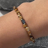 Owyhee Picture Stone Square Beaded Stretch Bracelet Hematite Bead Bracelet Handmade Jewelry AL1163